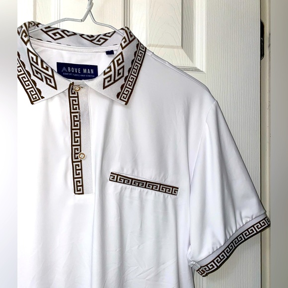 Above Man White/Gold Polo Shirt SLIM FIT Men’s Medium(M) Faux Versace - Picture 5 of 5